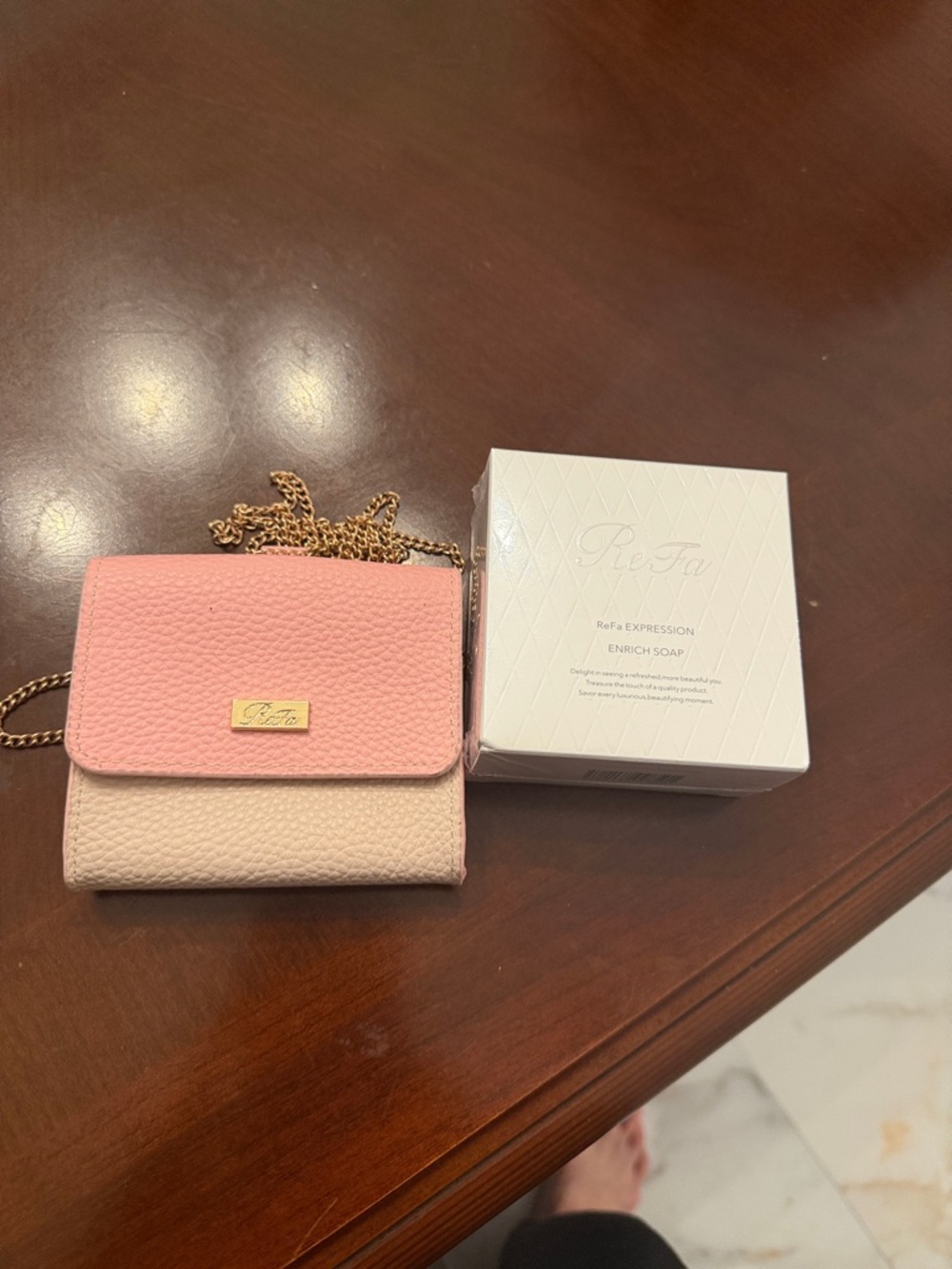 ReFa Pink and Cream Mini Crossbody Wallet with Chain